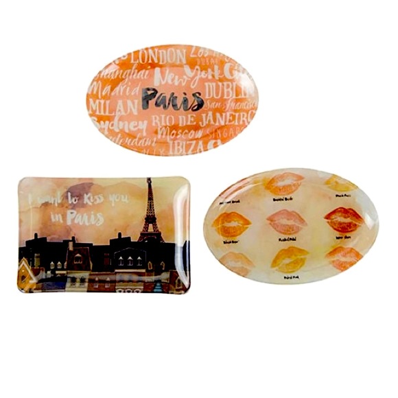 Love Paris Glass Plate Organization Jewelry Trinket Tray Set 3 Pieces - Picture 2 of 10